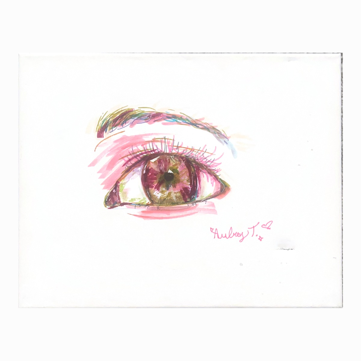 Eye drawing in pink marker by Aubrey Temple