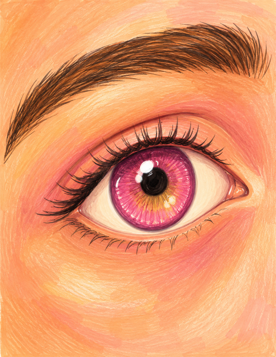 Colorful eye illustration in pink and gold
